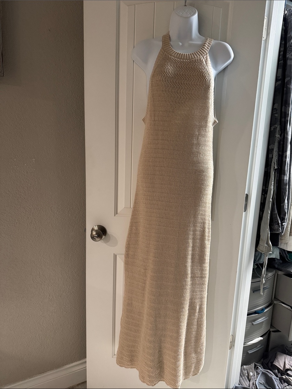 LOFT Neutral Knit Halter Maxi Dress
